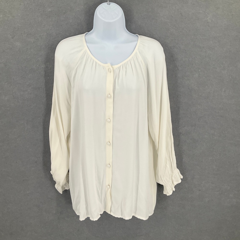 Wilfred Aritzia Women's Button Down Long‎ Sleeve Top Cream Blouse Size M Peasant